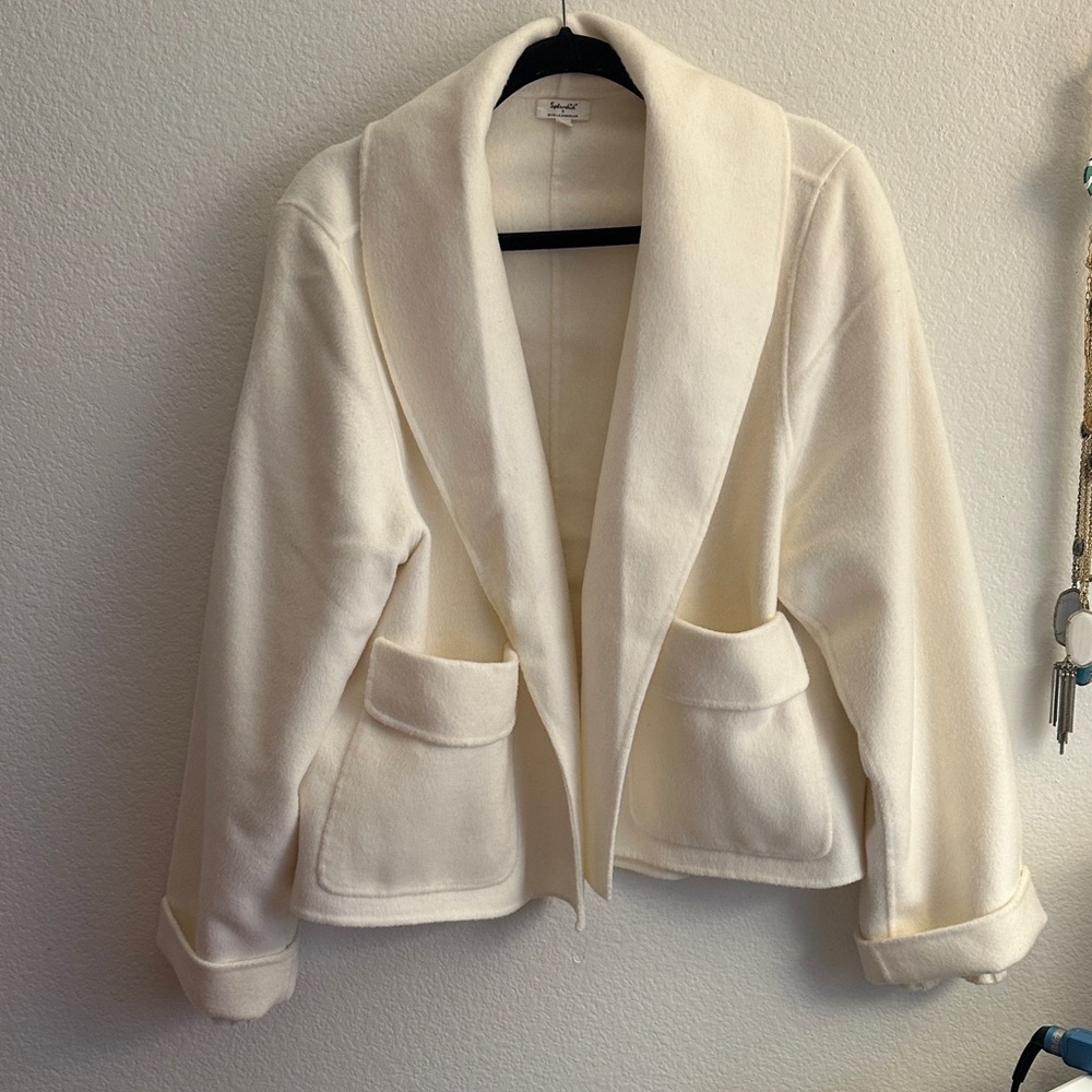 Splendid Cream Shawl Collar Open-Front Jacket